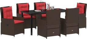 vidaXL Σέτ φαγητού για κήπο με μαξιλάρι 7 pcs Καφέ Πολυ ράταν