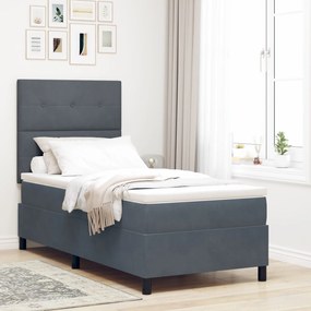 Κρεβάτι Box Spring με Στρώμα Σκοτεινό Γκρι 90x200 εκ. Βελούδο