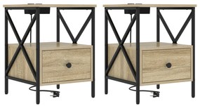 vidaXL Κομοδίνο με συρτάρι 2 pcs Sonoma Δρυς 41.5 x 40.5 x 55 εκ.