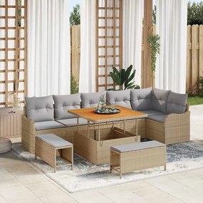 vidaXL Σετ Καναπέ Κήπου με μαξιλάρι 9 pcs Μπεζ συνθετικό ρατάν