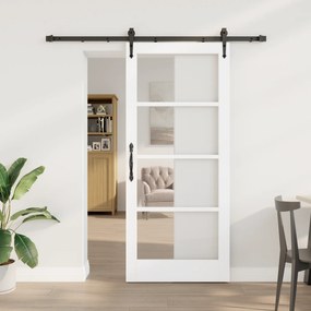 vidaXL Συρόμενη Πόρτα με Σετ Εξαρτημάτων Λευκή 78x202 εκ. Στερεό Ξύλο Πεύκου