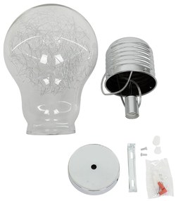 GloboStar LAMP 01677 Μοντέρνο Κρεμαστό Φωτιστικό Οροφής Μονόφωτο 1 x E27 Ασημί Νίκελ Μεταλλικό Διάφανο Γυαλί Φ30 x Υ52cm - 01677