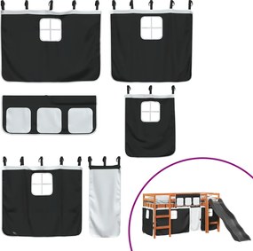 vidaXL Υπερυψ. Κρεβάτι με Κουρτίνες Λευκό/Μαύρο 80x200 εκ. Μασίφ Πεύκο