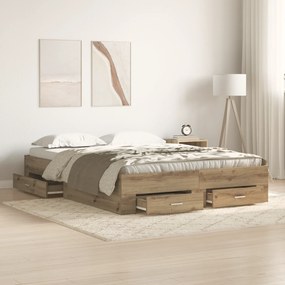 vidaXL Κρεβάτι με Συρτάρια Artisan Oak 135x190 cm Κατασκευασμένη Ξυλεία