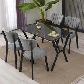 Extendable Dining Table &amp; Chairs Set (5 Pieces) Elma - Grey, Black Grey
Black
