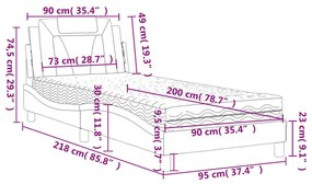 Κρεβάτι με Στρώμα Λευκό και Μαύρο 90 x 200 εκ. Συνθετικό Δέρμα - Λευκό