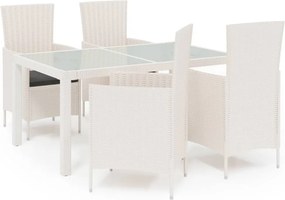 vidaXL Σετ Τραπεζαρίας Εξ. Χώρου 5 τεμ. Λευκό Συνθ. Ρατάν με Μαξιλάρια