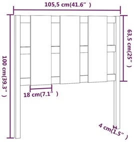 vidaXL Κεφαλάρι Κρεβατιού Γκρι 105,5 x 4 x 100 εκ. Μασίφ Ξύλο Πεύκου