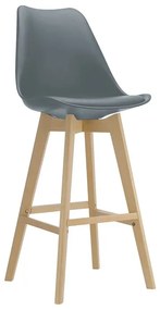 MARTIN Σκαμπό BAR Οξιά Φυσικό, Κάθισμα Η.67cm, PP-Pu Γκρι, Μονταρισμένη Ταπετσαρία -  49x54x67/106cm