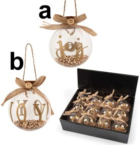 Χριστουγεννιάτικη Μπάλα Διάφανη Joy με Διακόσμηση 8cm σε 2 σχέδια 53200 (b)