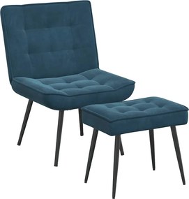 vidaXL Πολυθρόνα Relax Μπλε Βελούδινη με Σκαμπό