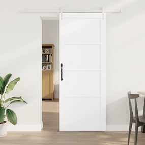 vidaXL Συρόμενη Πόρτα με Σετ Αξεσουάρ Λευκή 83x211 εκ. Συμπαγές Ξύλο Πεύκου