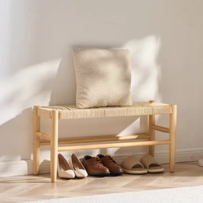 VEVOR Rattan Bench Wooden Bench 31.5 Inches for Entryway Living Room &amp; Bedroom