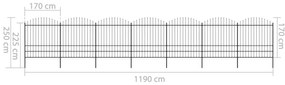 vidaXL Κάγκελα Περίφραξης με Λόγχες Μαύρα (1,75-2) x 11,9 μ. Ατσάλινα