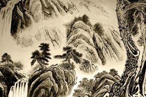 Εικόνα κινεζική ζωγραφική τοπίων σε σέπια - 60x40