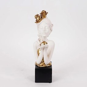 Διακοσμητικό Γλυπτό Γυναίκα Με Λουλούδι 752-27197 10x14x32cm White-Gold Estheti Home Πολυρεσίνη