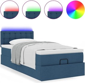 vidaXL Οθωμανικό κρεβάτι με στρώμα &amp; LEDs Μπλε 100x200 cm Ύφασμα