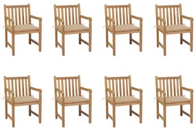 vidaXL Καρέκλες Κήπου 8 Τεμαχίων από Μασίφ Ξύλο Teak με Μπεζ Μαξιλάρια