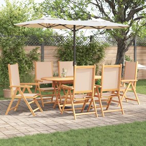 vidaXL Σετ Εξωτερικής Τραπεζαρίας 7 pcs Μπεζ 6-Ατόμων Ξύλο και Ύφασμα