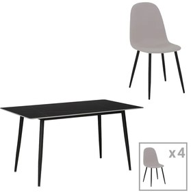 Intrahome Τραπεζαρία Gustas-Bella Intrahome σετ 5τμχ γκρι με μαύρο μαρμάρου 140x80x75εκ | SKU: INTRAPA-311112170