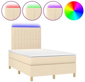 vidaXL Κρεβάτι Boxspring με Στρώμα &amp; LED Κρεμ 120x200 εκ. Υφασμάτινο
