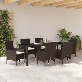 vidaXL Σετ Τραπεζαρίας Κήπου 7 Τεμαχίων με Μαξιλάρια Καφέ Πολυρατάν