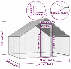 vidaXL Κοτέτσι - Κλουβί Εξωτ.Χώρου 2,75x2x1,92 μ. από Γαλβανισμένο Χάλυβα