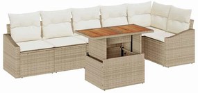 vidaXL Σέτ φαγητού για κήπο με μαξιλάρι 7 pcs Μπεζ και Κρέμα