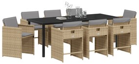 vidaXL Σετ τραπεζαρίας κήπου 9 τεμαχίων  με μαξιλάρια μπεζ πολυ ράταν