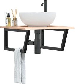 vidaXL Ράφι Νιπτήρα Τοίχου από Ατσάλι / Μασίφ Ξύλο Δρυός