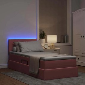 vidaXL LED Κρεβάτι αποθήκευσης με στρώμα Ροζ 100 x 200 cm Βελούδο
