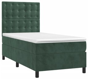 vidaXL Κρεβάτι Boxspring με Στρώμα Σκούρο Πράσινο 90x190 εκ. Βελούδινο