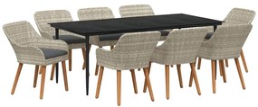 vidaXL Σέτ φαγητού για κήπο 9 pcs Ανοιχτό γκρι συνθετικό ρατάν