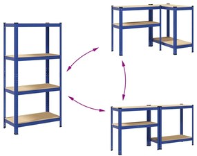 vidaXL Ραφιέρες 4 Επιπέδων 2 τεμ. Μπλε από Ατσάλι &amp; Επεξεργασμένο Ξύλο