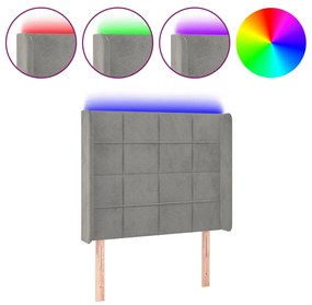 Κεφαλάρι Κρεβατιού LED Ανοιχτό Γκρι 93x16x118/128εκ. Βελούδινο 3124084