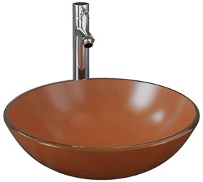 vidaXL Νιπτήρας Μπάνιου με Βρύση&amp; Βαλβίδα Πατητή από Ψημ. Γυαλί Καφέ