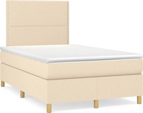 vidaXL Κρεβάτι Boxspring με Στρώμα &amp; LED Κρεμ 120x190 εκ. Υφασμάτινο