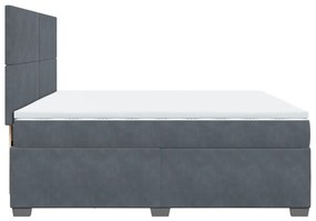 Κρεβάτι Boxspring με Στρώμα Σκούρο Γκρι 200x200 εκ. Βελούδινο - Γκρι