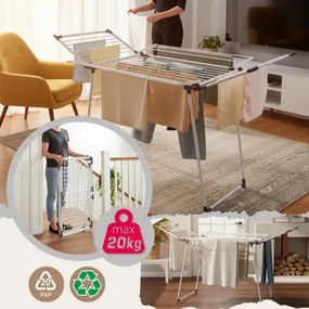 Πτυσσόμενο στεγνωτήριο ρούχων Kinghoff KH 2041, 25 μ., έως 20 κιλά, αντιολισθητικά άκρα, χάλυβας, λευκό/γκρι