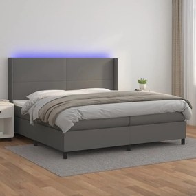 ΚΡΕΒΑΤΙ BOXSPRING ΜΕ ΣΤΡΩΜΑ &amp; LED ΓΚΡΙ 200X200 ΕΚ. ΣΥΝΘ. ΔΕΡΜΑ 3139287