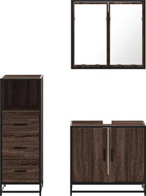 vidaXL Σετ Επίπλων Μπάνιου 3 Τεμαχίων Καφέ Δρυς από Τεχν. Ξύλο