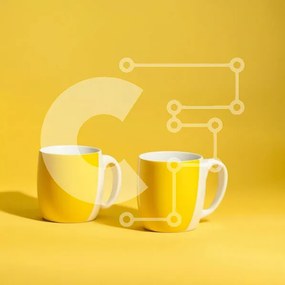 Intra Συλλεκτικό Ξύλινο Παζλ Plywood 4mm - Κομψές κίτρινες κούπες σε ζωντανό κίτρινο φόντο Σε Ξύλινο Κουτί - Διαστάσεις Puzzle: 10x10 cm – 25 κομμάτια