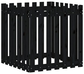 Ζαρντινιέρα με Σχέδιο Φράχτη Μαύρη 70 x 70 x 70 εκ. Μασίφ Πεύκο - Μαύρο