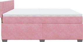 vidaXL Κρεβάτι Boxspring με Στρώμα Ροζ 200x200 εκ. Βελούδινο