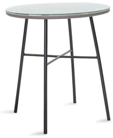 Τραπέζι Gaus μέταλλο μαύρο-pe γκρι-γυαλί Φ70x74εκ Υλικό: METAL-GLASS-RATTAN 140-000041