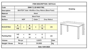 Τραπέζι BAXTER 140x80cm Grey Walnut/Βαφή Μαύρη