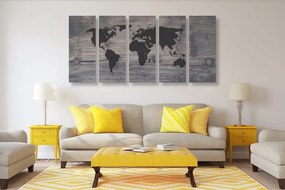 Χάρτης εικόνων 5 μερών του κόσμου σε σκούρο ξύλο - 200x100