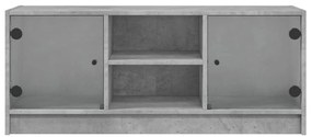 vidaXL Έπιπλο Τηλεόρασης Γκρι Σκυροδ. 102x37x42 εκ. Γυάλινες Πόρτες