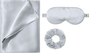 Μεταξωτή Μαξιλαροθήκη + Μάσκα Ύπνου + Scrunchie Feel & Touch Beauty Sleep Silver