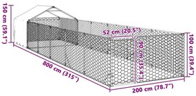 Κλουβί Σκύλου Εξωτερ. Χώρου με τρεχάλα 8x2x1,5μ. Γαλβαν. Ατσάλι - Ασήμι